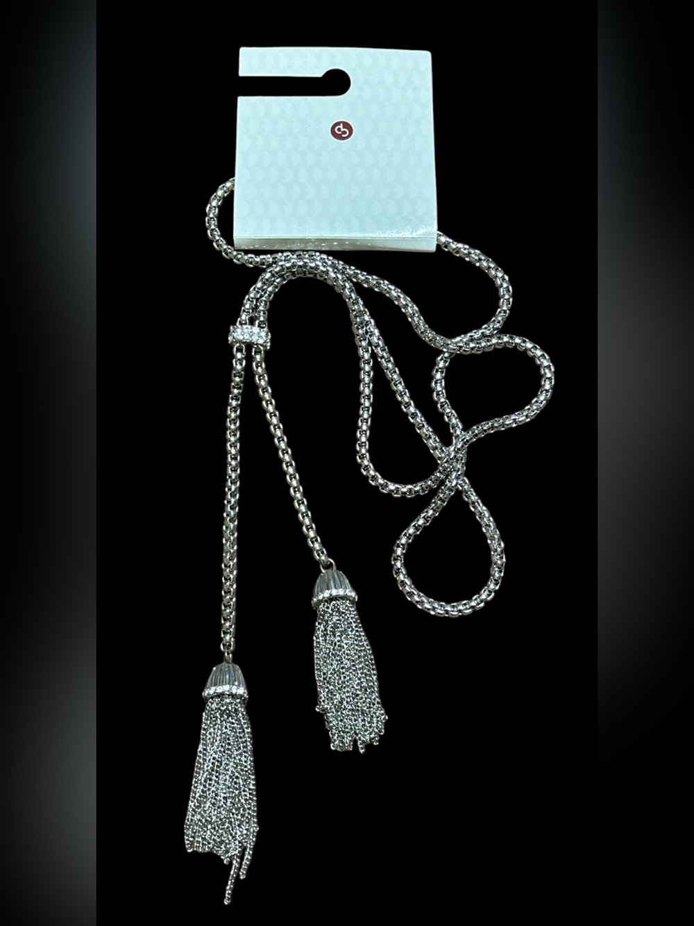 Silver Tone Chain Tassel Lariat Necklace